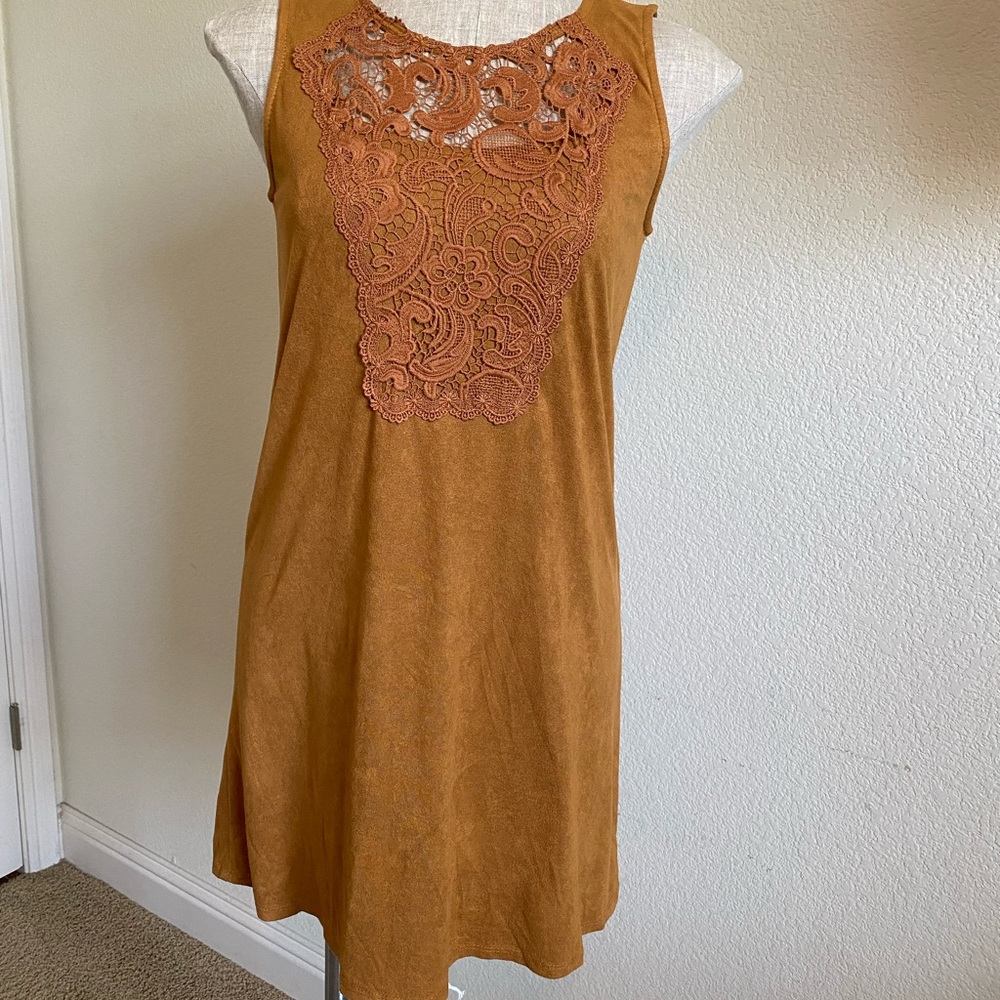 Tan - faux suede lined dress